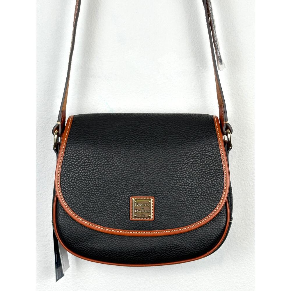 Dooney & Bourke Pebble Grain Leather Saddle Flap Crossbody Bag Black Brown NWT